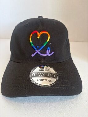 New Era Black Adjustable Cap with Rainbow Heart Embroidery